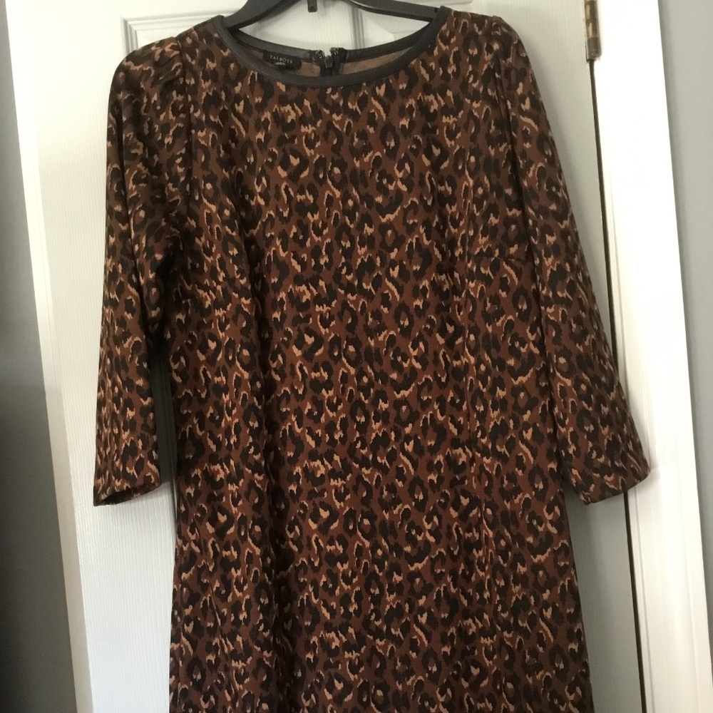 Talbots Animal Print Soft Knit Business Casual Sheath Dress 3/4 Sleeve SZ 12 NWT